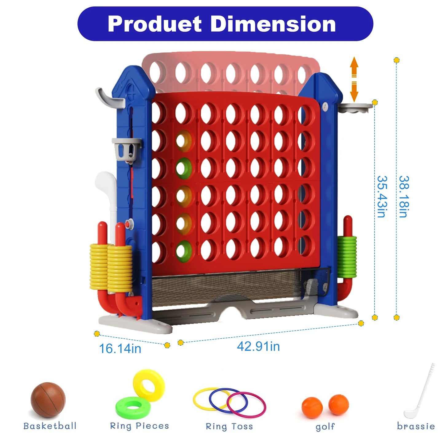 Kids Giant 4 To Score Mesh Bag Connect Four Ring Toss Golf And Basketball Hoop