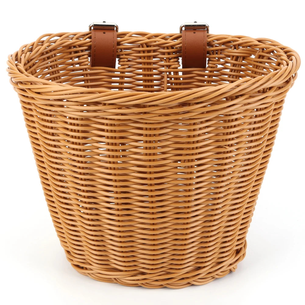 Rattan Bike Basket Front Handlebar Waterproof Handwoven