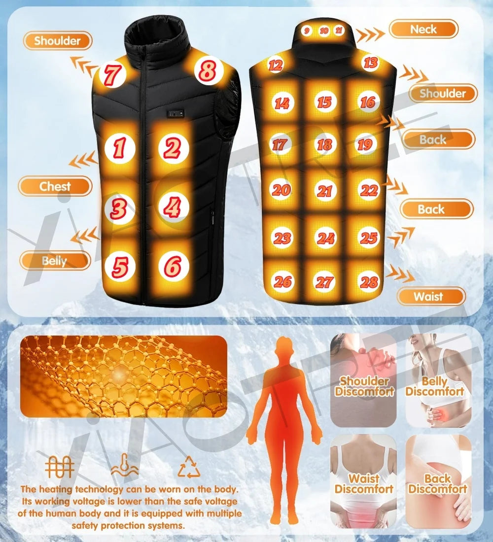 Heated Vest USB Heater For Men And Women 6XL Thermal Body Warmer Camping Jacket