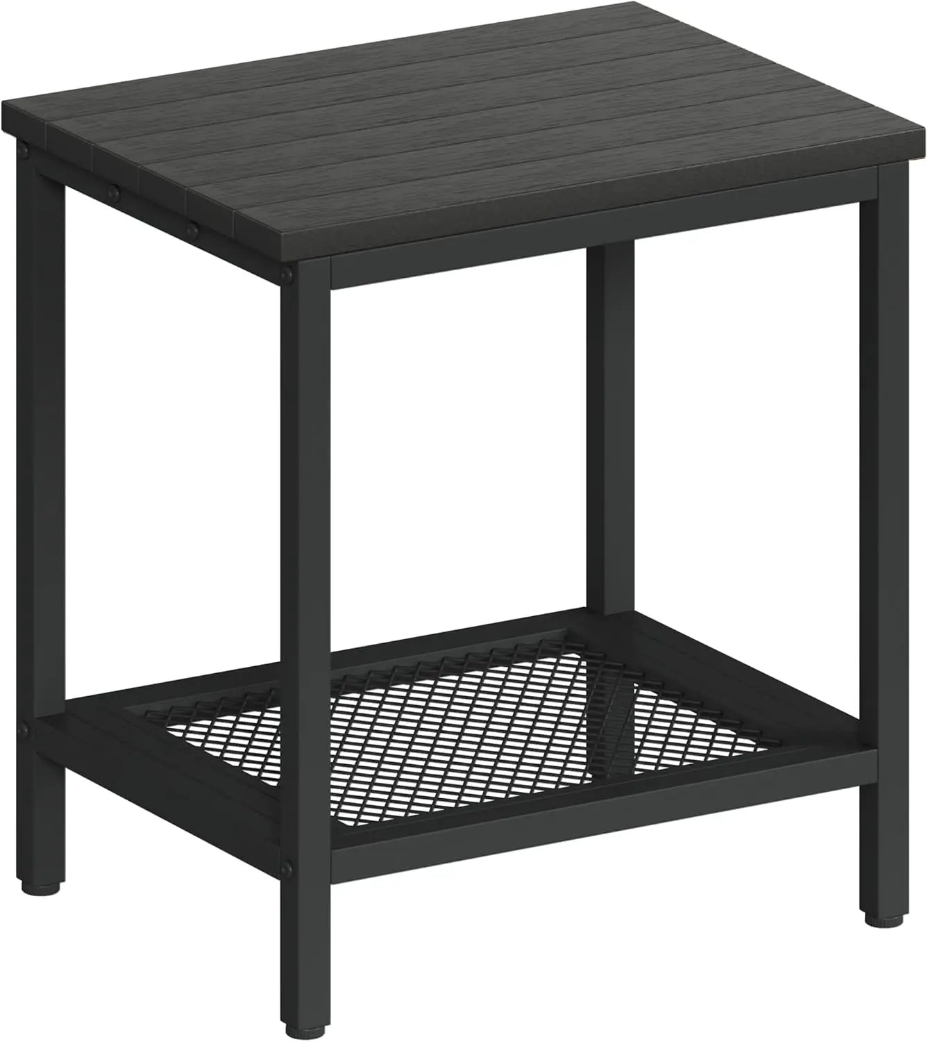 XIUWO Outdoor Side Table With Storage 2 Tier Weather Resistant Bamboo Black