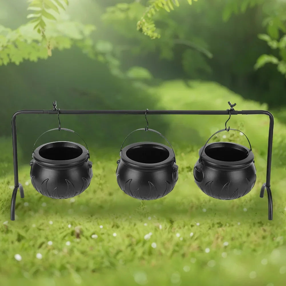 3 Pack Black Plastic Cauldrons For Halloween Decor