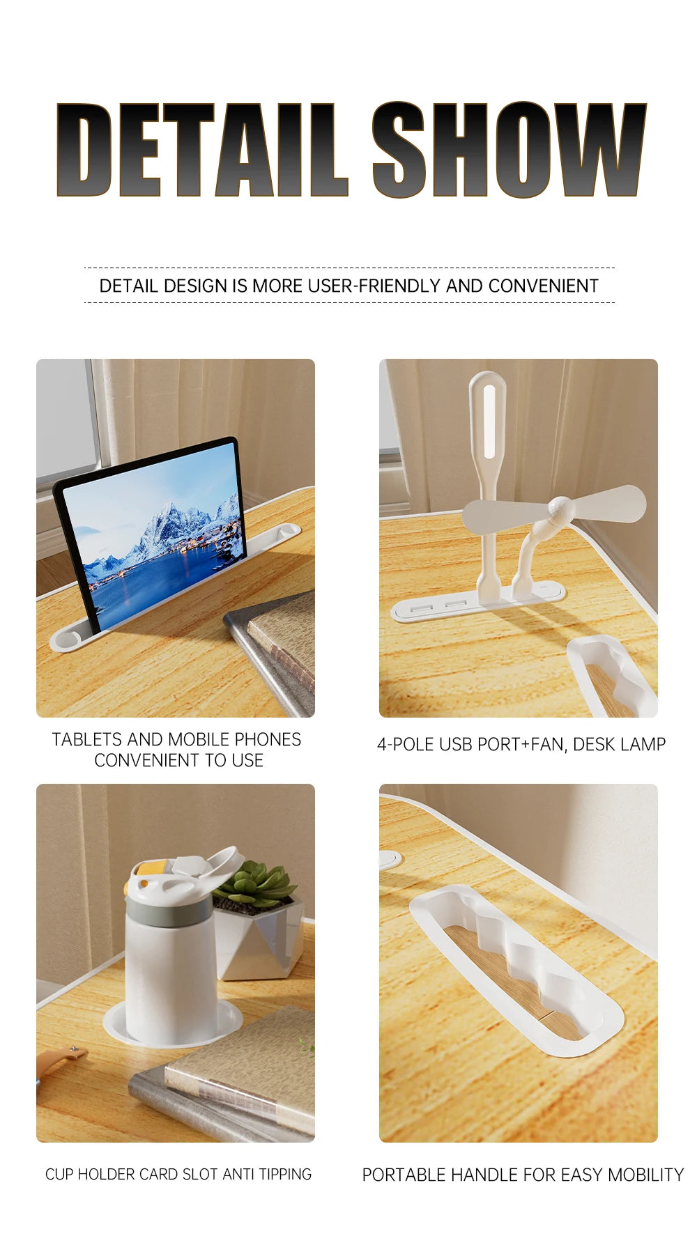 Foldable Portable Laptop Desk With USB Light Cup Holder