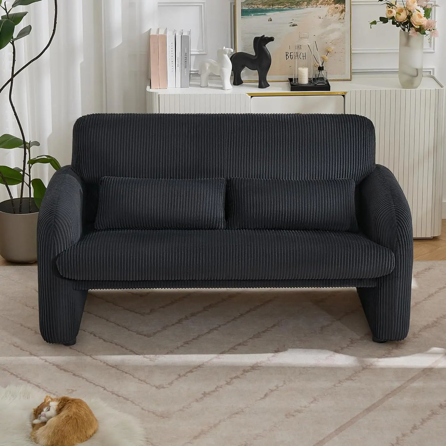 56 Inch Corduroy Loveseat Sofa 2 Seater For Small Spaces Modern Upholstered