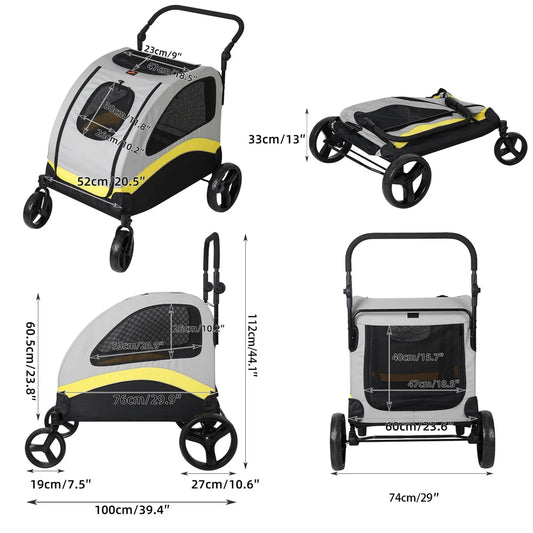 Premium Dog Stroller Pram 4 Wheel Foldable Cart Travel Jogger For Small Medium Large Dogs