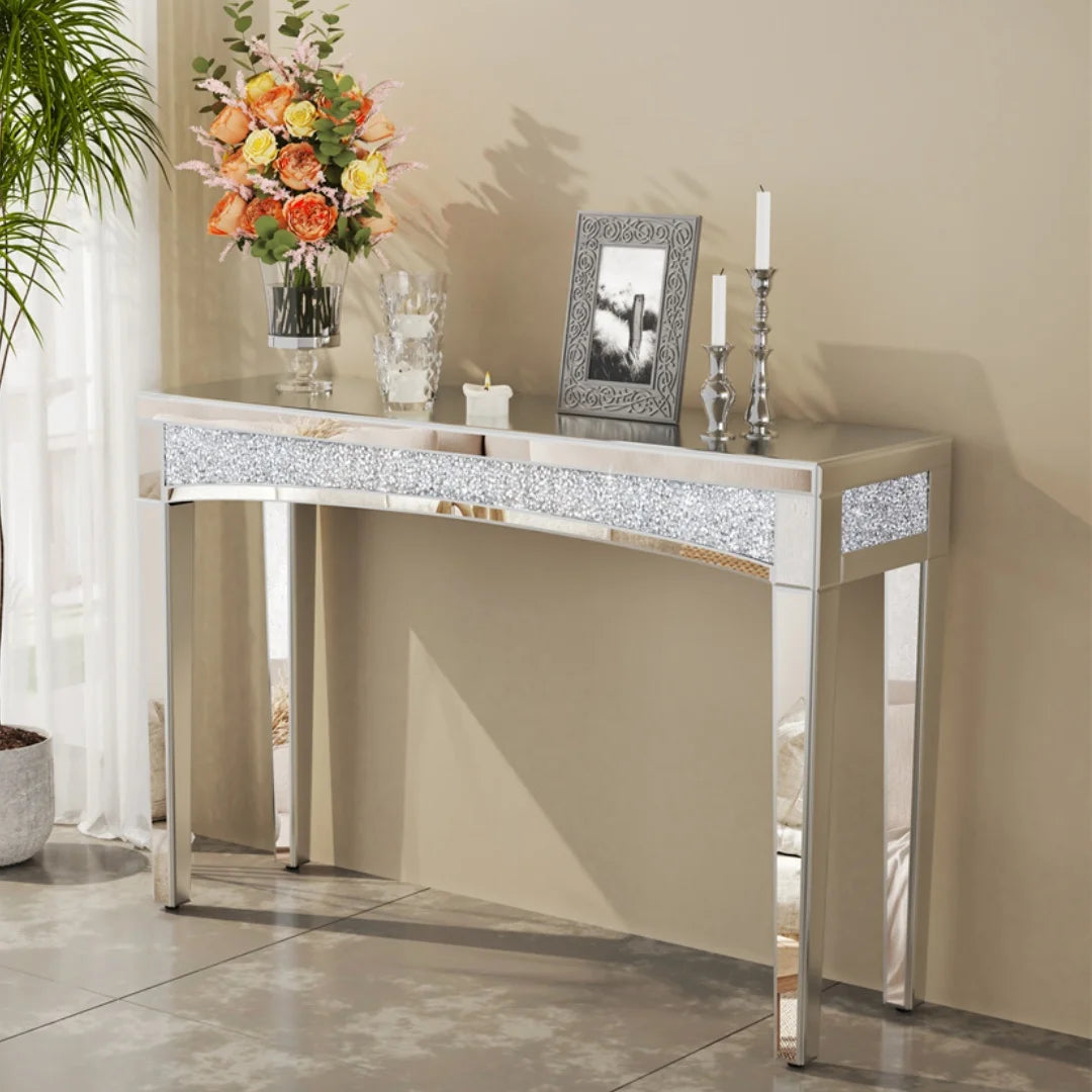Luvodi Modern Glass Console Mirror Vanity Sofa Side Table