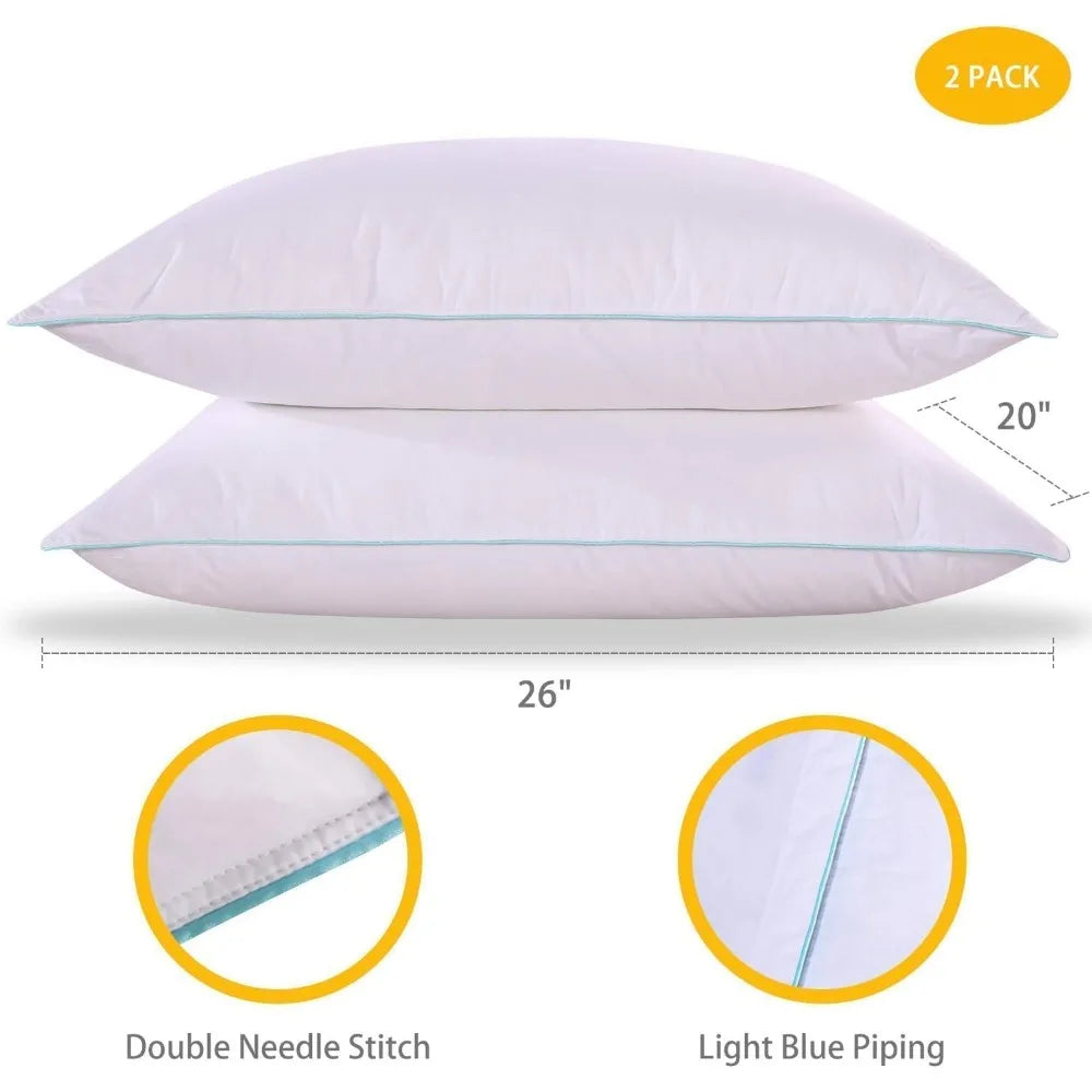 Queen Size Pillow Set Of 2 With Soft Cotton Cover 20x30