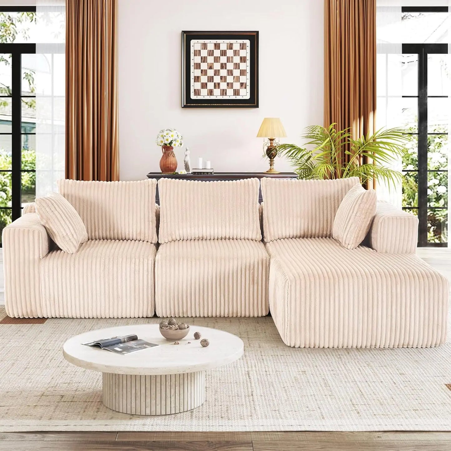 Grey Velvet Modular Sectional Sofa With L Shape Chaise