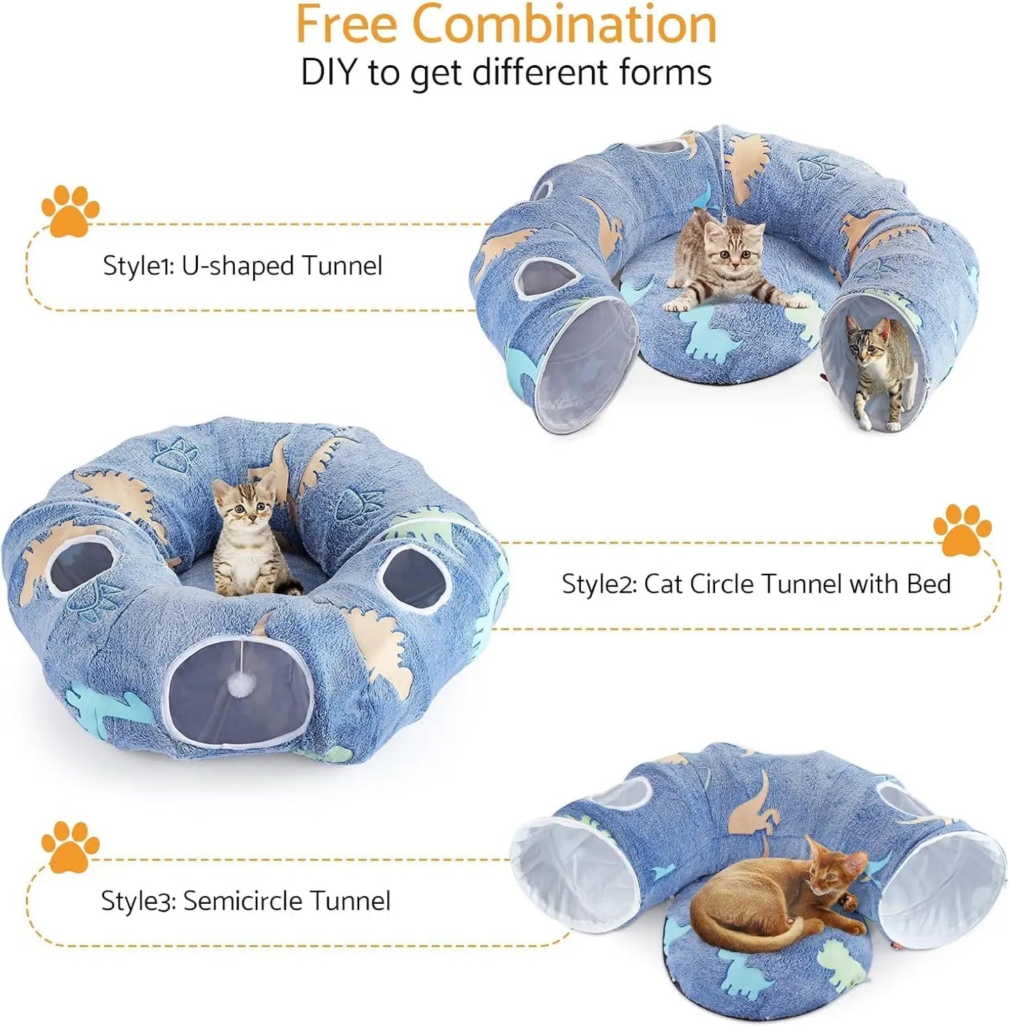 Maxetodo Cat Tunnel With Washable Bed 4 Entry Points
