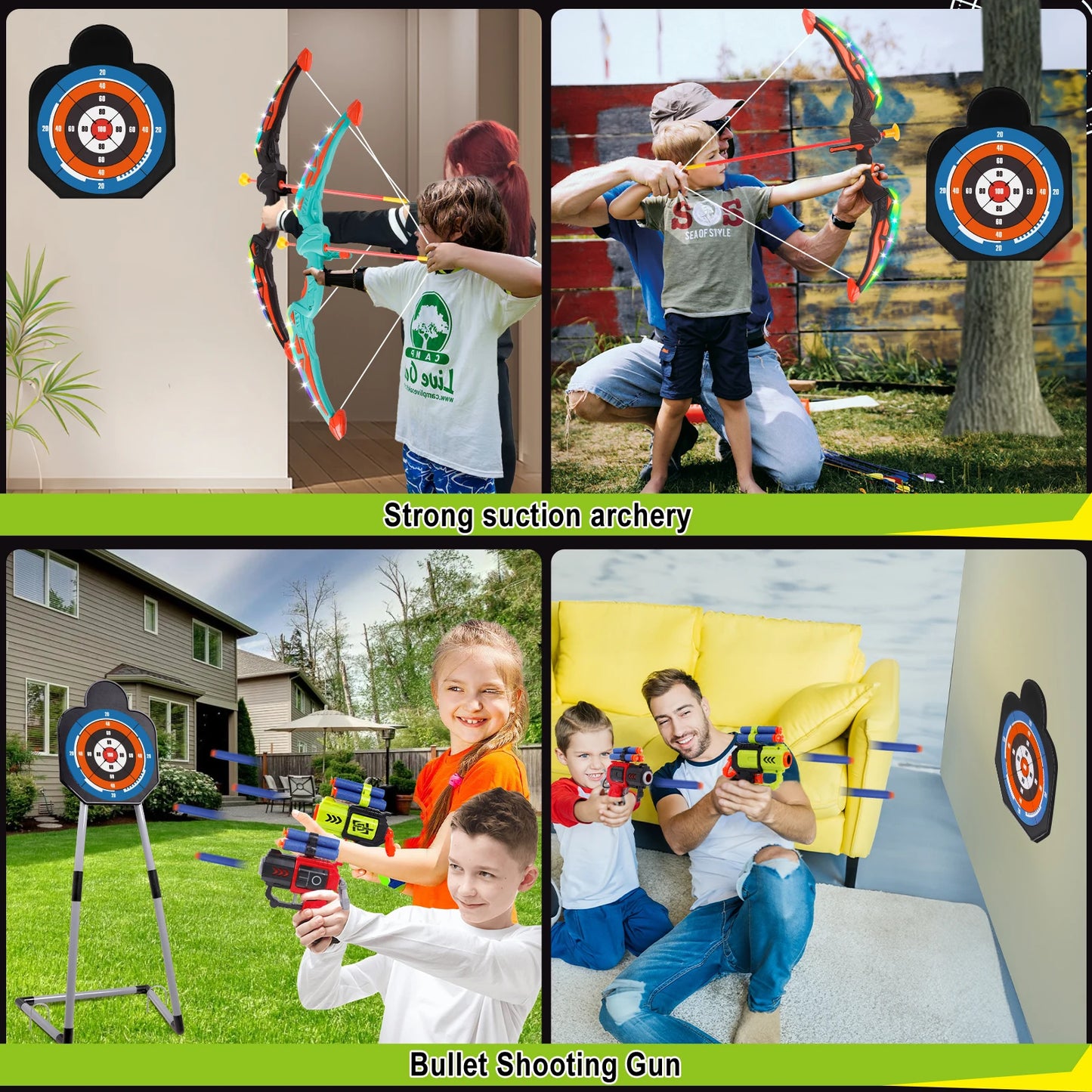 LED Light Up Bow and Arrow Set With Foam Dart Guns for Kids 5 6 7 8 9