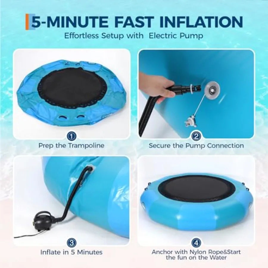 Blue 12Ft Lake Water Trampoline For Adults With Electric Pump And Rope Ladder
