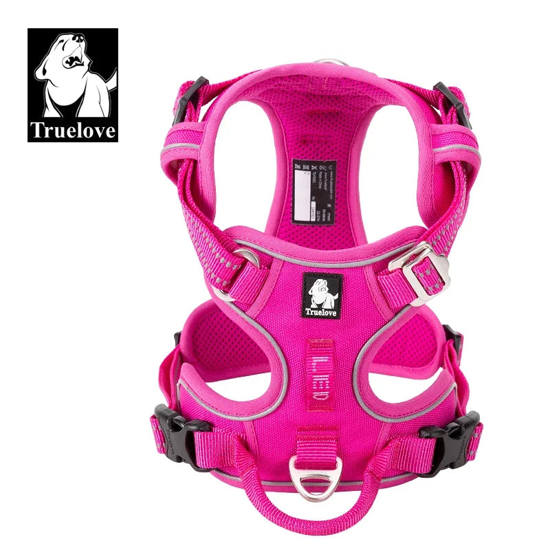 Truelove Reflective Nylon Dog Harness No Pull Adjustable Vest for Medium Large Dogs with Safety Lead for Walking and Running