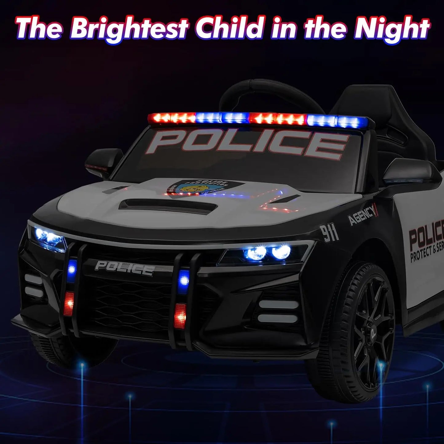 12V Police Ride On Car For Kids With Remote Control Lights Tones Music