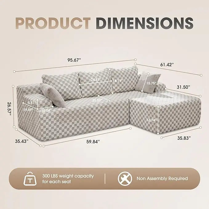 Modular L Shaped 3 Seat Sectional Sofa Memory Foam Storage