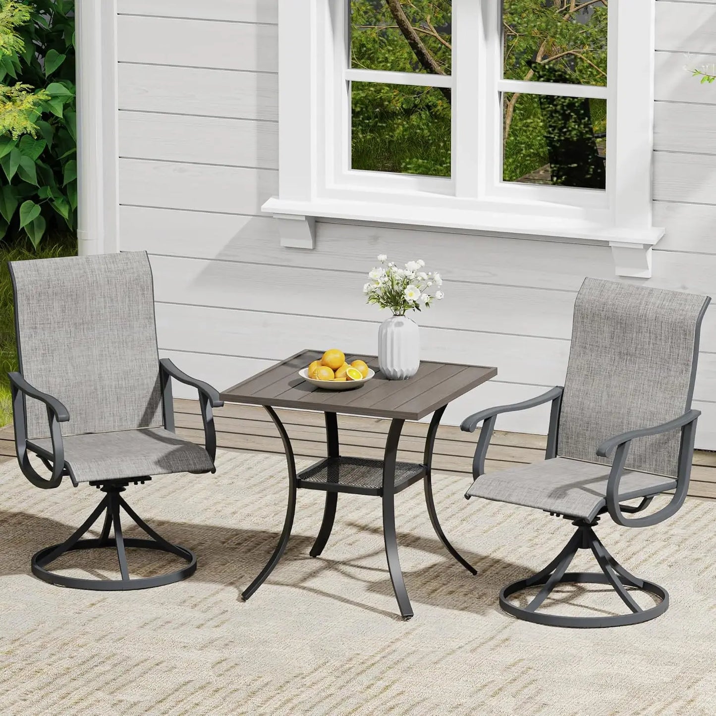 Outdoor Dining Set 3 Pieces Wood Patio Set With 2 Swivel Chairs And Table