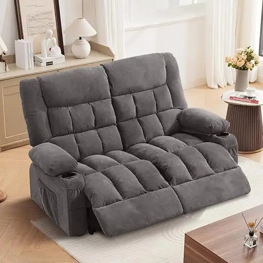 Oversized Manual Recliner Loveseat With Cup Holders And Side Pocket