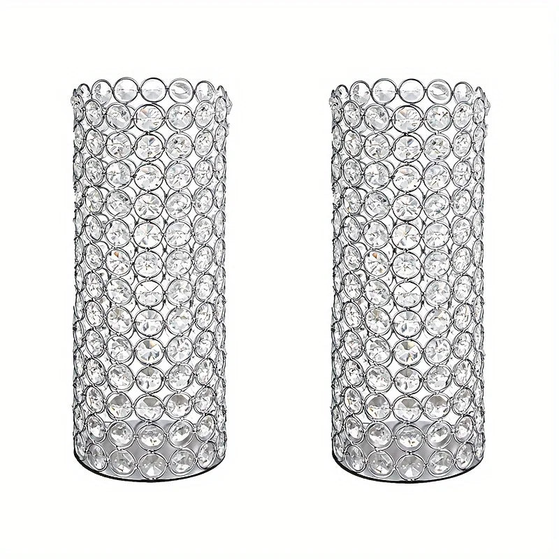 Two Crystal Metal Candle Holders 10 Inch Hurricane Vase