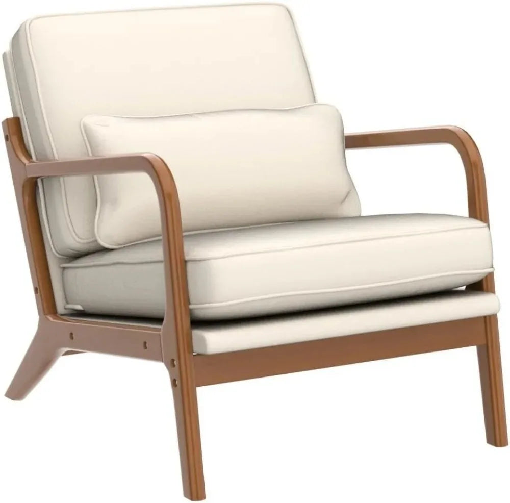 Mid Century Modern Corduroy Upholstered Lounge Armchair With Wood Frame