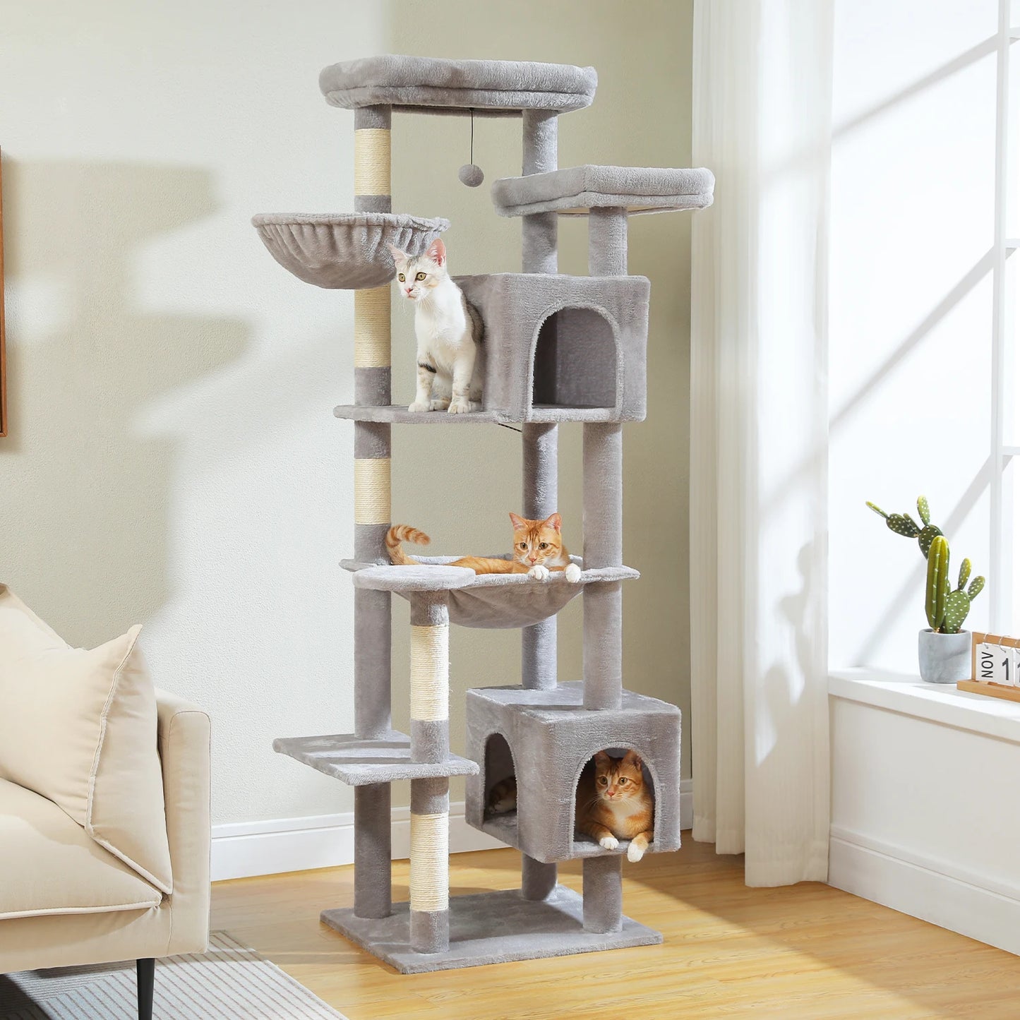 Large Cat Tree Tall Cat Tower for Indoor Cats Multi Level Plush Condo with Scratching Posts Boards Perches Caves