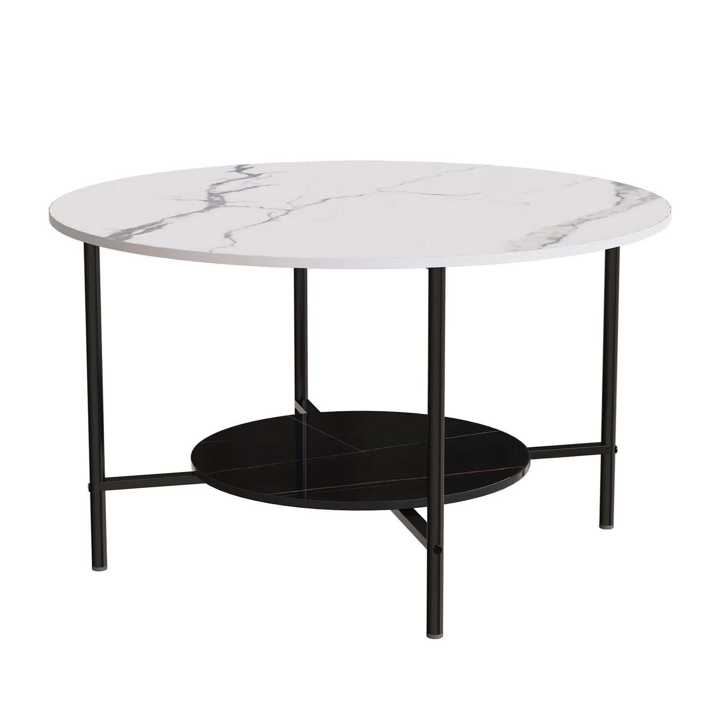 2 Tier Round Coffee Table Sintered Stone With Metal Frame