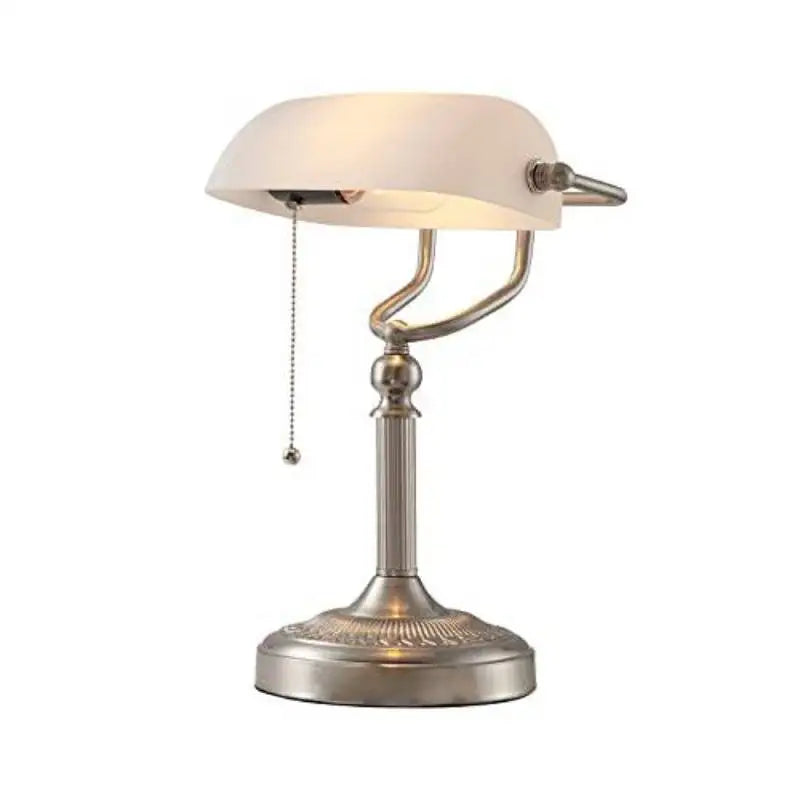 Classical Green and White Glass Bankers Desk Lamp with Zipper Switch for Living Room Bedroom and Bedside Sofa Table