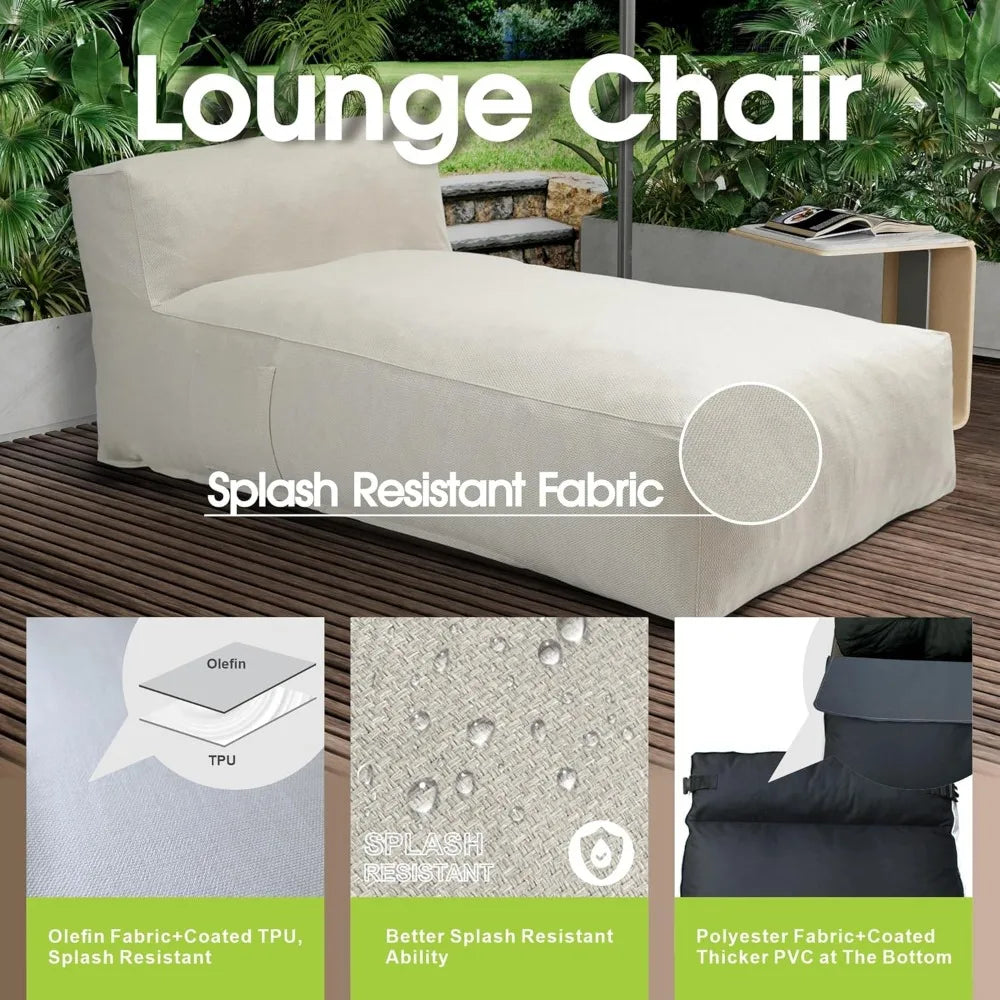 Outdoor Foam Filled Bean Bed Chair Sun Lounger for Patio and Pool