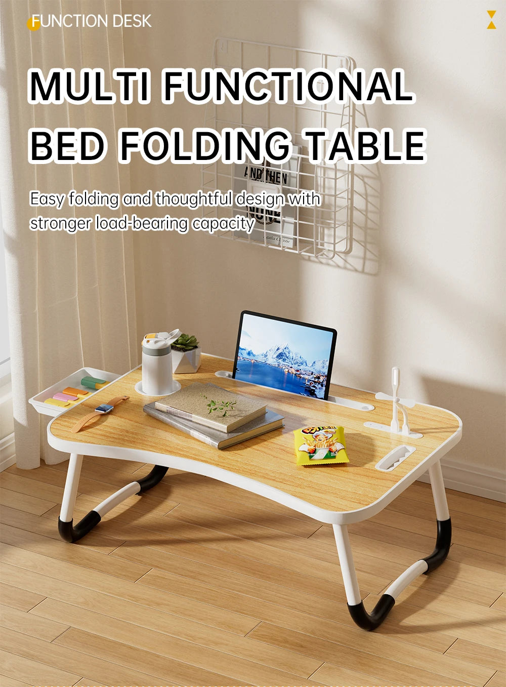 Foldable Portable Laptop Desk With USB Light Cup Holder