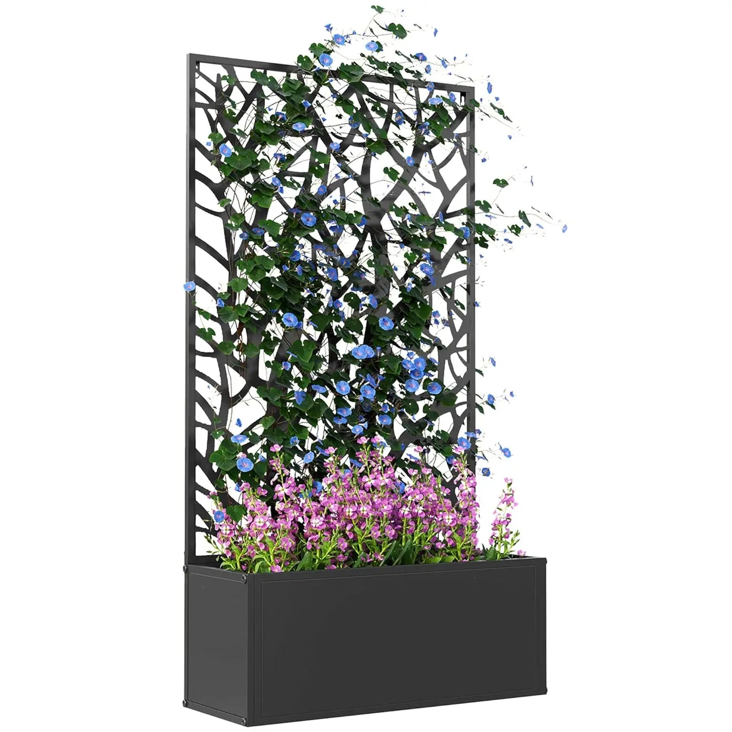 Metal Raised Garden Bed With Trellis For Climbing Plants Freestanding Privacy