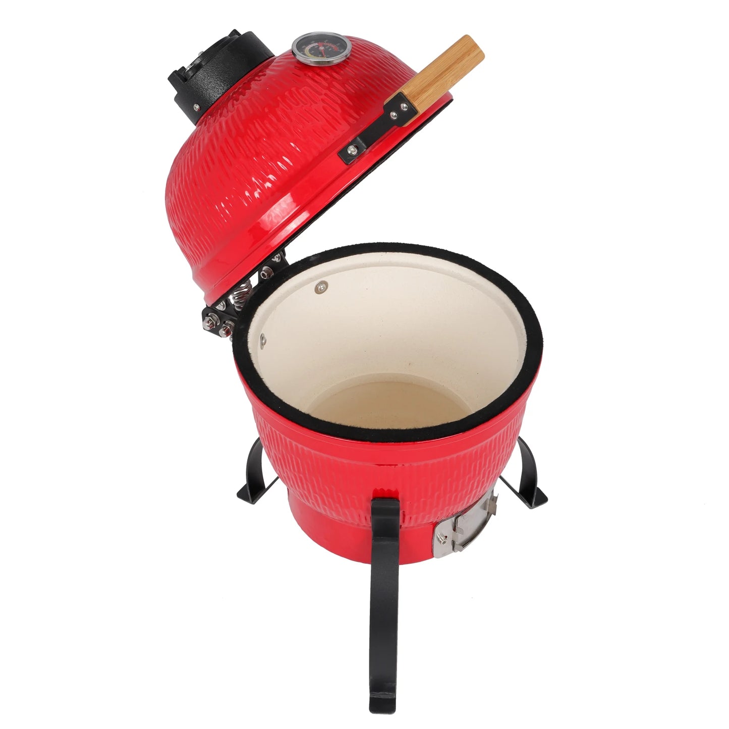 Round Kamado Charcoal Grill 13 Inch Ceramic Asador Orange Outdoor Barbecue