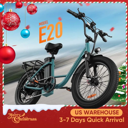 Urlife 1000W E20 Electric Bike 48V 13Ah Removable Battery Fat Tire 20x3 Brakes