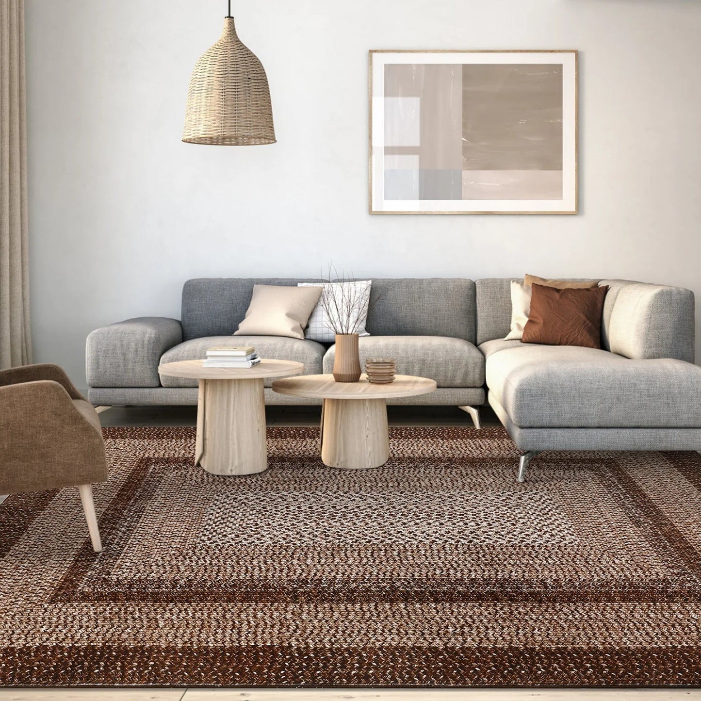Washable Area Rugs Large Rugs for Living Room Modern Braided Print Non Slip Indoor Floor Covering Accent Carpet for Bedroom