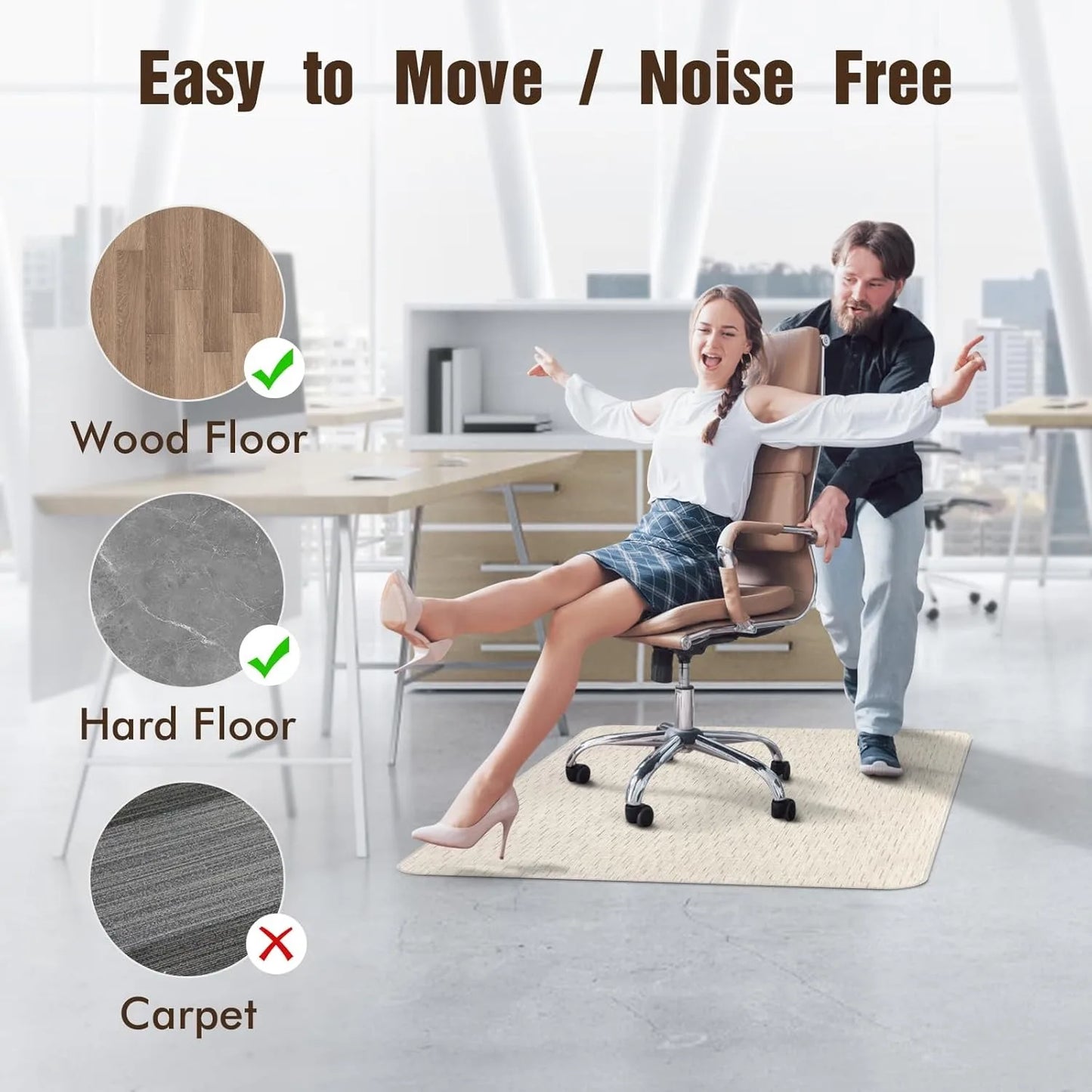 35 Inch x 48 Inch Office Chair Cushion for Hardwood and Tile Flooring Large Non Slip PVC Cushion for Office Desk Light Brown