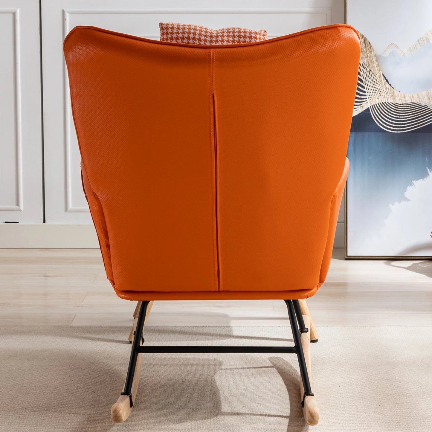 Nursery Rocking Chair Glider With High Back Cotton Linen