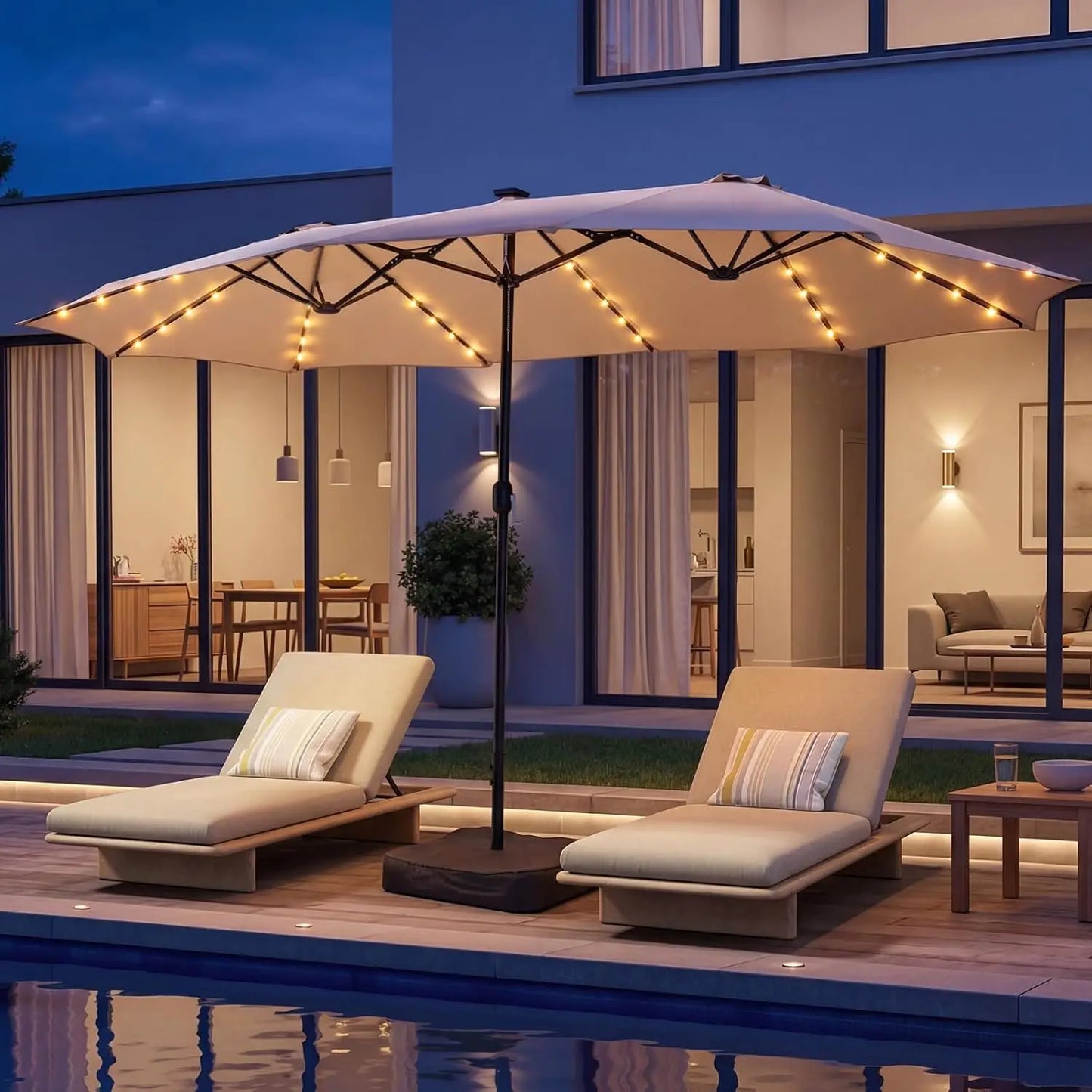 15 Foot Patio Umbrella With Base Included Outdoor Rectangular Umbrella