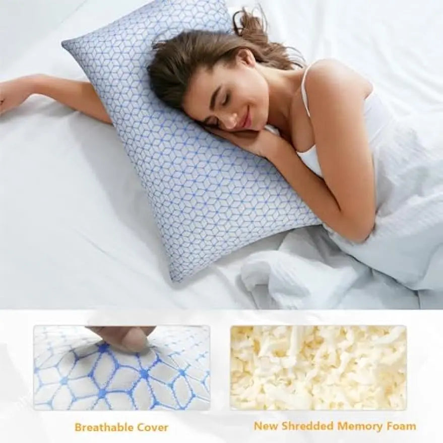 King Size Shredded Memory Foam Pillows Set Of 2 Cooling Adjustable Firmness