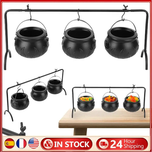 3 Pack Black Plastic Cauldrons For Halloween Decor