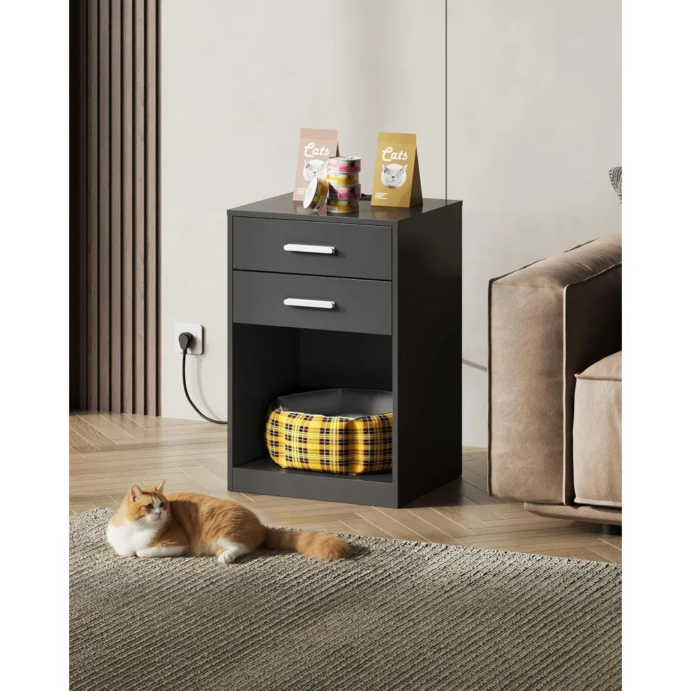 Nightstand Set Of 2 With Charging Station Two Drawers