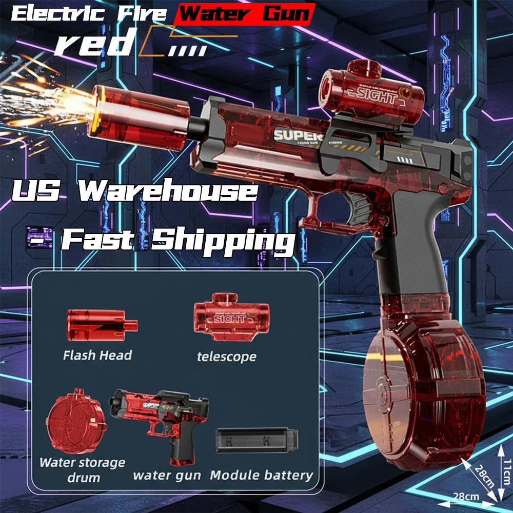 Rechargeable Electric Water Gun With LED Flame Burst High Capacity Long Range