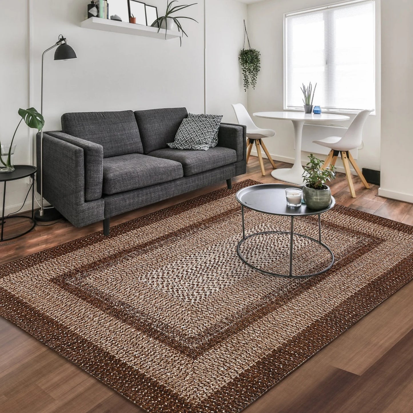 Washable Area Rugs Large Rugs for Living Room Modern Braided Print Non Slip Indoor Floor Covering Accent Carpet for Bedroom