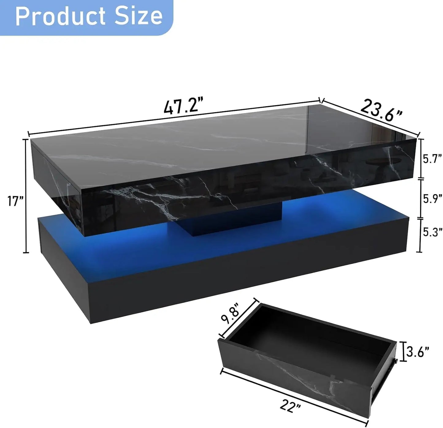 Modern Coffee Table With LED Lights And Storage Drawers