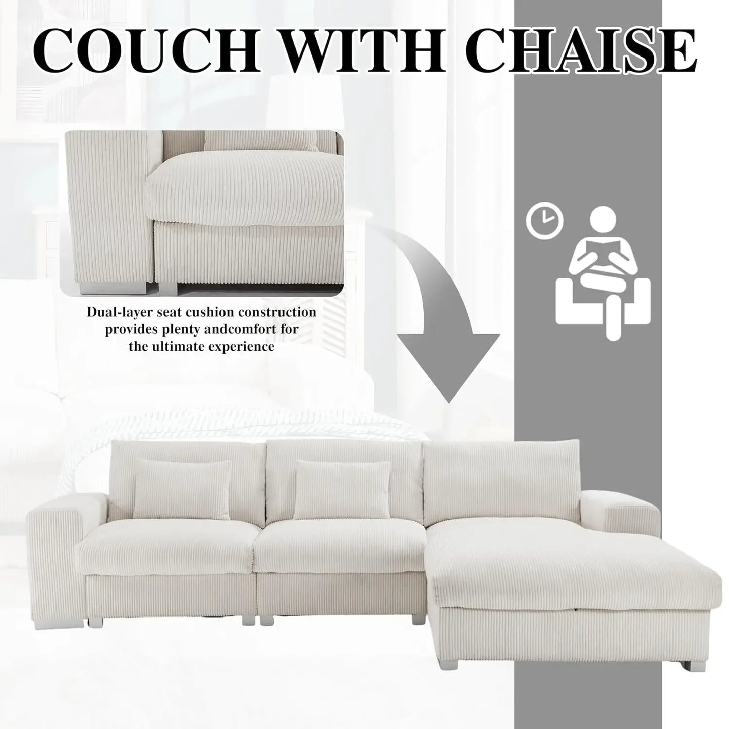 114 Inch Oversized L Shaped Modular Sectional Sofa Cloud Couch Plush Pillows