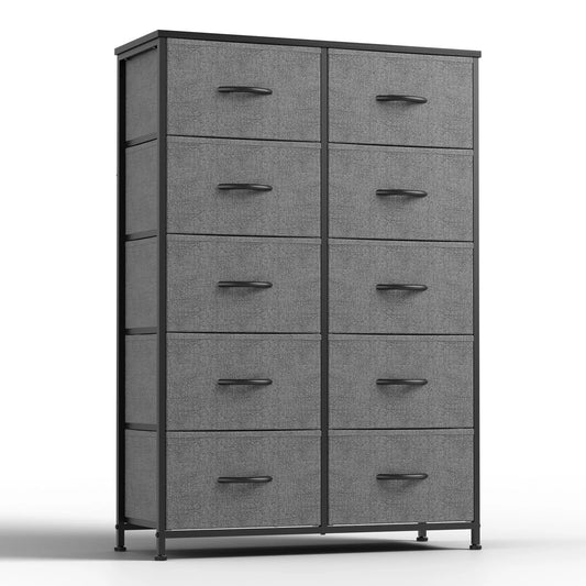JHK Bedside Table With 10 Fabric Drawers Steel Frame