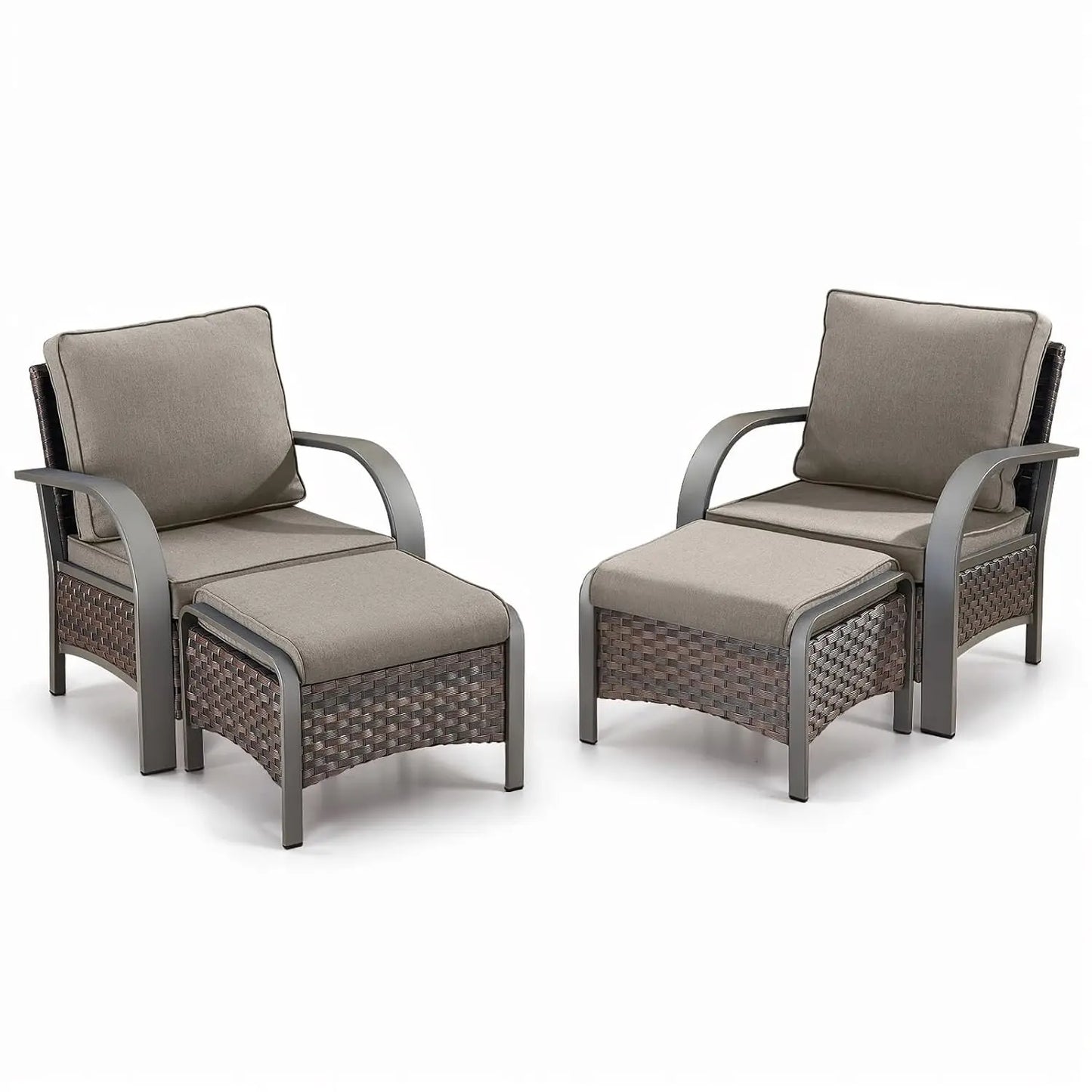 4 Piece Wicker Patio Furniture Set With Ottomans All Weather High Back Deep