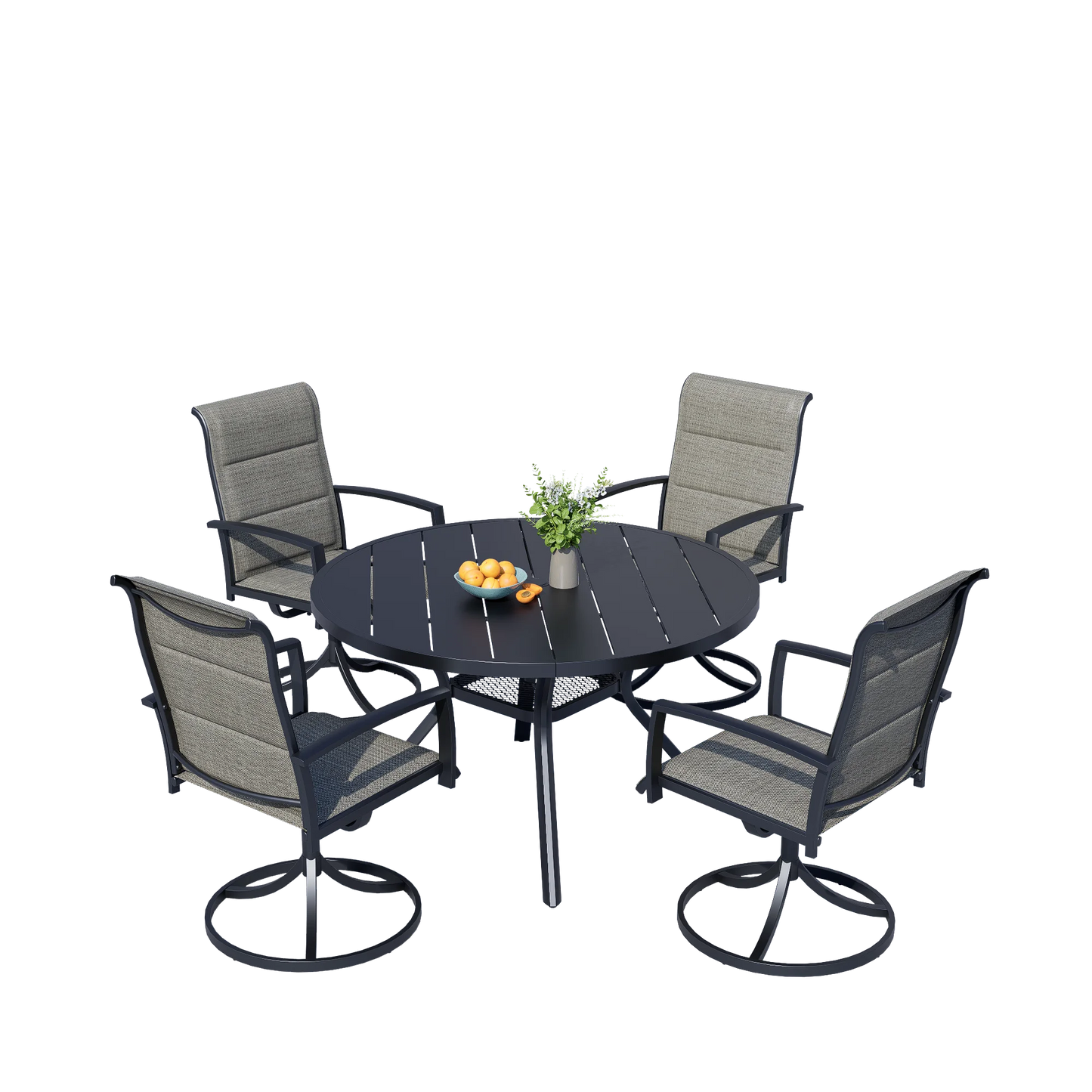 Bigget 5 Piece Dining Set With 42in Round Table Taupe Textilene Swivel Chairs