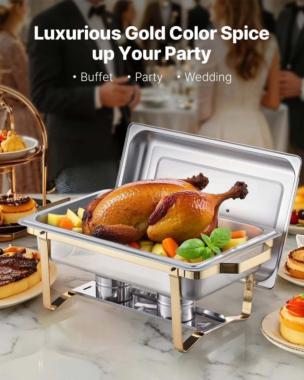 SucceBuy 8 Quart 4 Pack Chafing Dish Buffet Set Stainless Steel Chafer with 2 Full Size and 4 Half Size Pans Catering Warmer Server