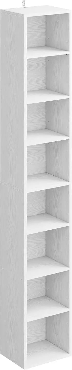 Eight Tier Tall Narrow Corner Bookshelf For Living Room Office Study White