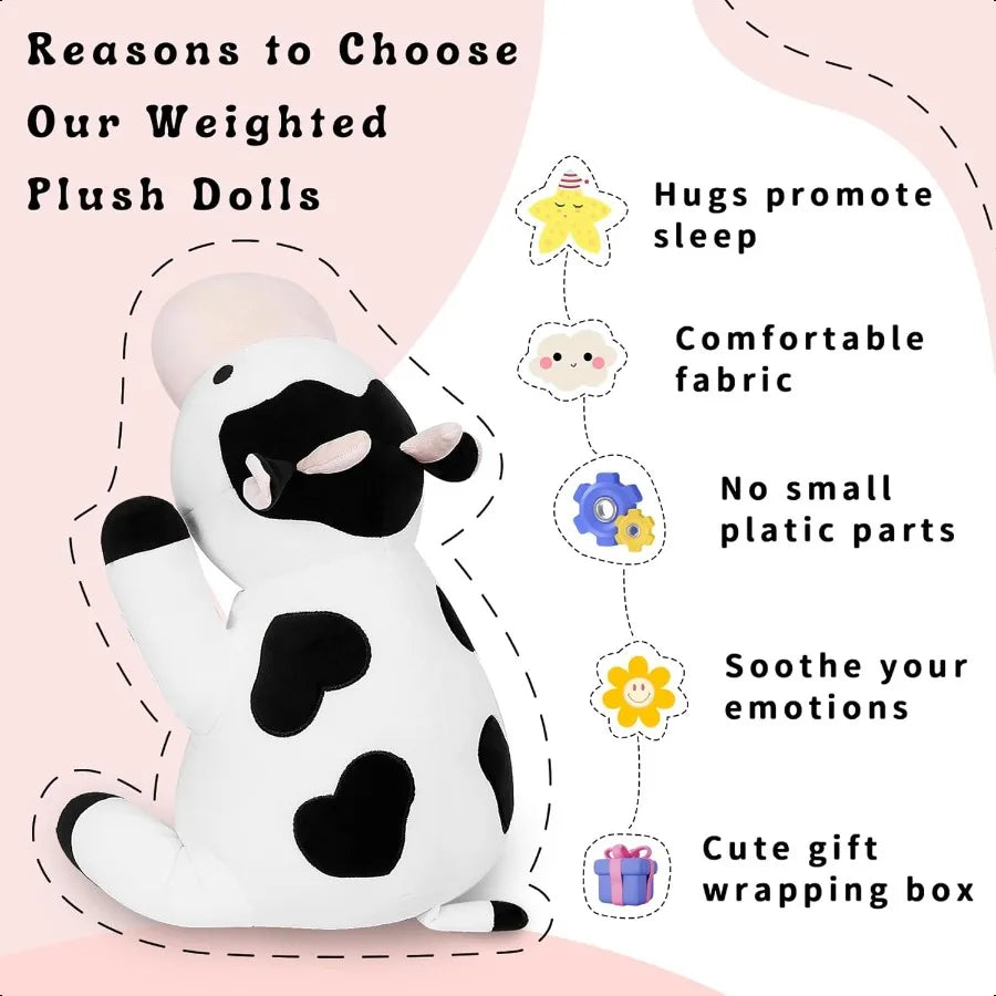Milk Cow Weighted Plush 24 Inch 4.2 Pounds Weighted Stuffed Animal Cute Cow Plush Doll Throw Pillow Birthday Gift for Adults