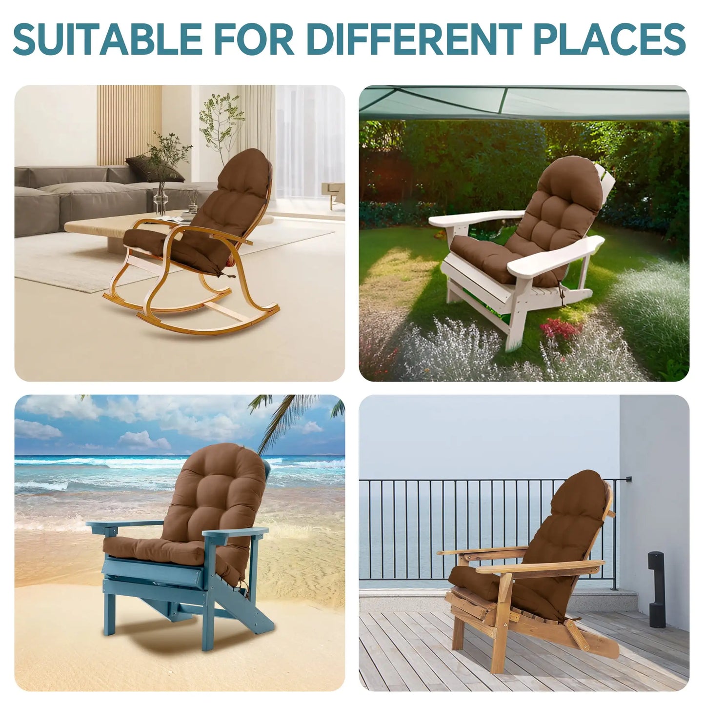 Adirondack Chair Cushion 49x20x4.8 Inch Patio Chair Cushion with Ties Indoor Rocking Chair Cushion