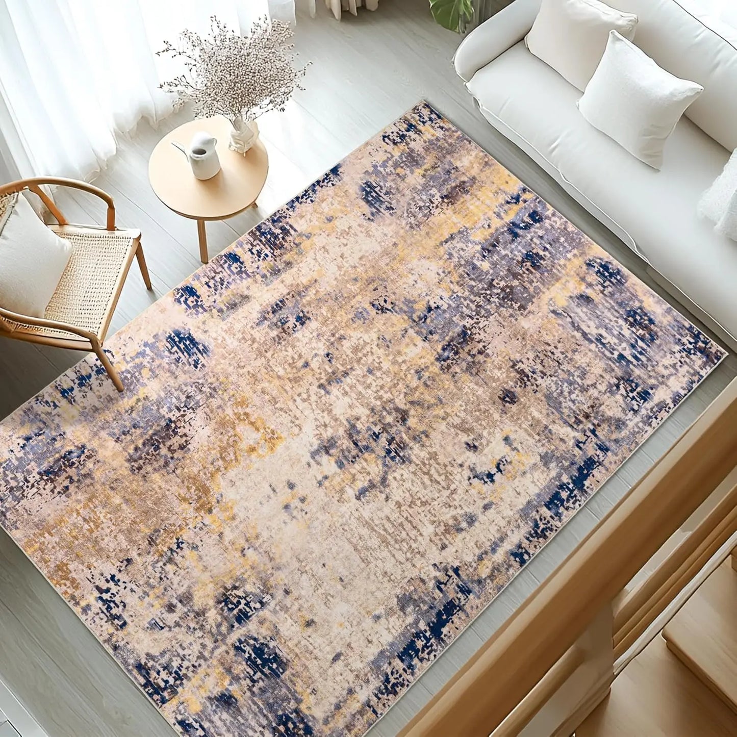 Living Room Area Rugs Soft Large Modern Abstract Boho Vintage Machine Washable Non Slip Carpet Low Pile Rug