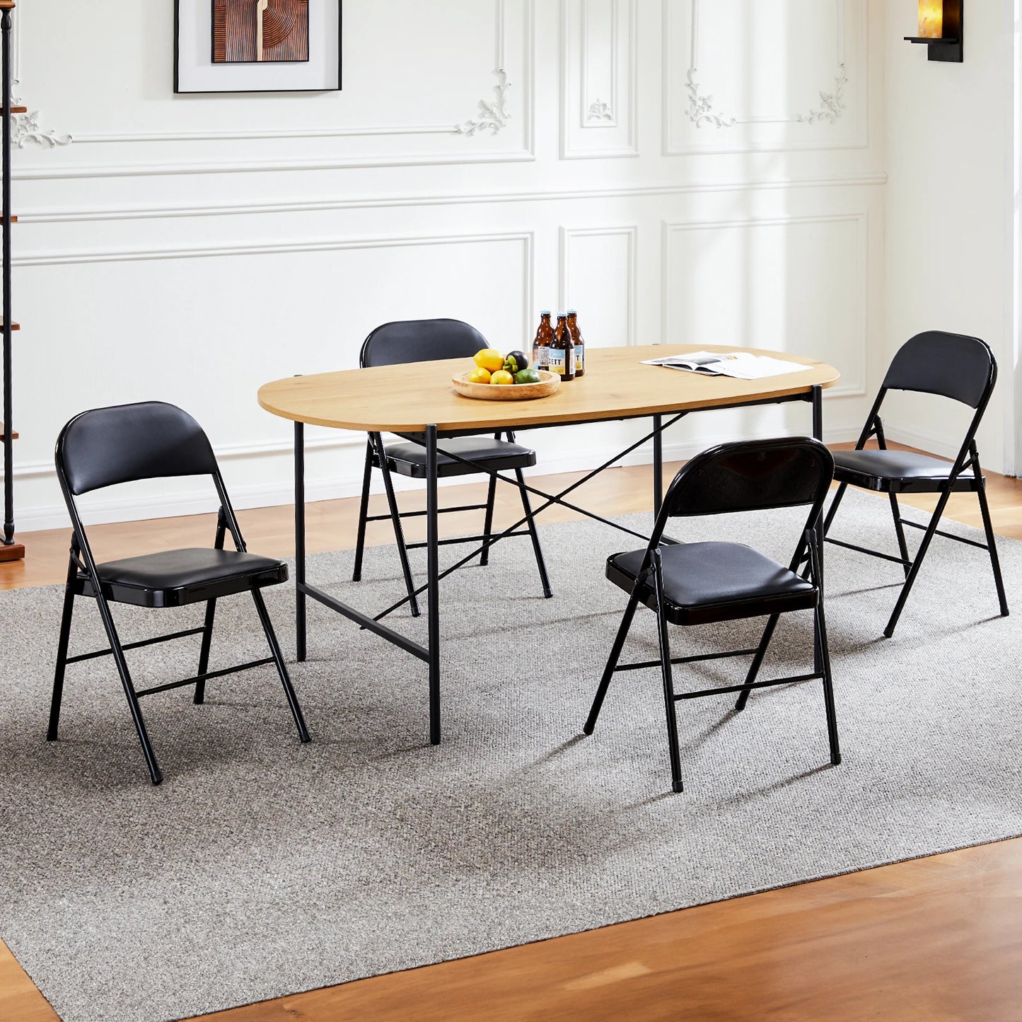 Leather Padded Folding Chairs Set Of 4 Sturdy Metal Frame Indoor Outdoor