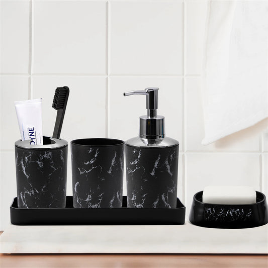 White Black Marble Bathroom Set With Lotion Bottle Soap Dish